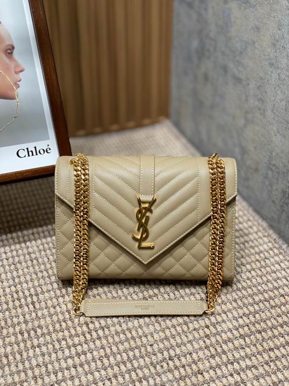 Saint Laurent Envelope Medium Chain Bag in Beige Grain de Poudre Leather