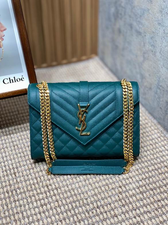 Saint Laurent Envelope Medium Chain Bag in Teal Quilted Grain de Poudre Leather