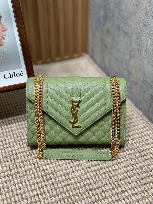 Saint Laurent Envelope Medium Chain Bag in Sage Green Grain de Poudre Leather