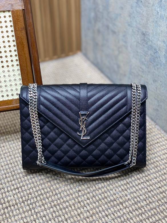 Saint Laurent Envelope Large Chain Bag in Black Quilted Grained Leather