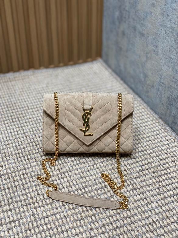 Saint Laurent Envelope Small Chain Bag in Beige Quilted Suede