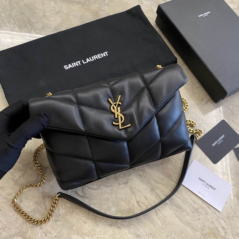 Saint Laurent Puffer Toy Chain Shoulder Bag in Black Quilted Leather