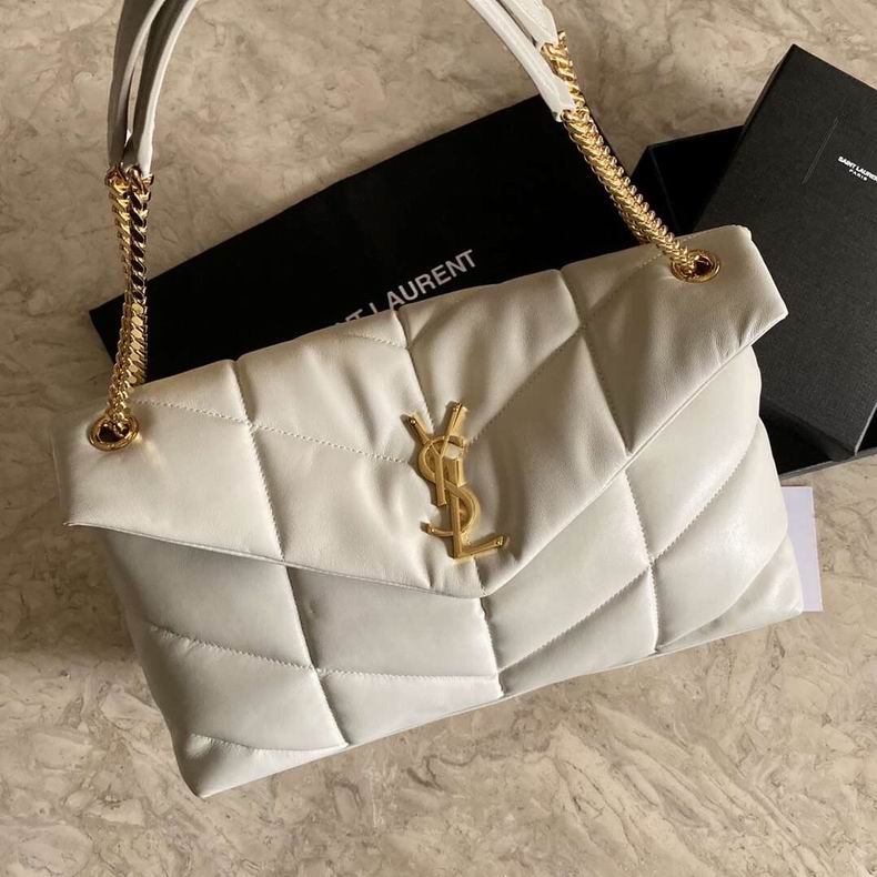 Saint Laurent Loulou Puffer Small Chain Shoulder Bag in White Quilted Leather