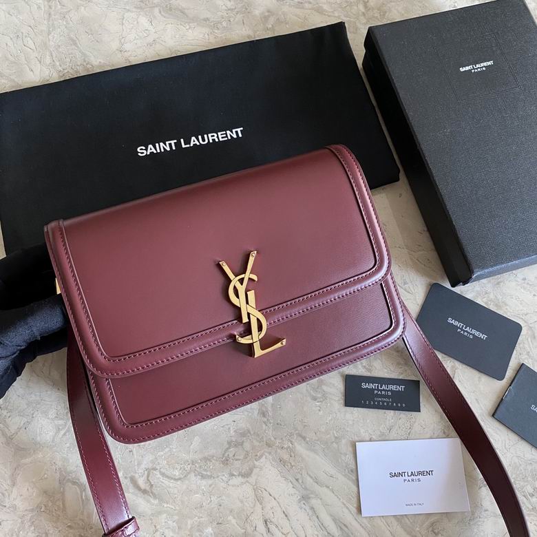 Saint Laurent Solferino Medium Crossbody Bag in Burgundy Smooth Leather