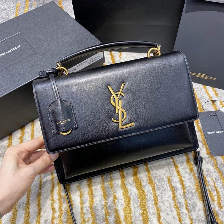 Saint Laurent Sunset Medium Top-Handle Bag in Black Smooth Leather