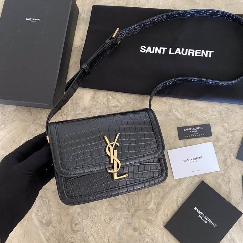 Saint Laurent Solferino Small Crossbody Bag in Black Croc-Embossed Leather