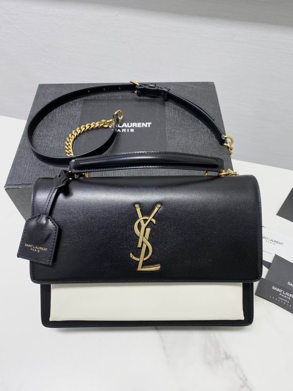 Saint Laurent Sunset Medium Top-Handle Bag in Black and White Leather