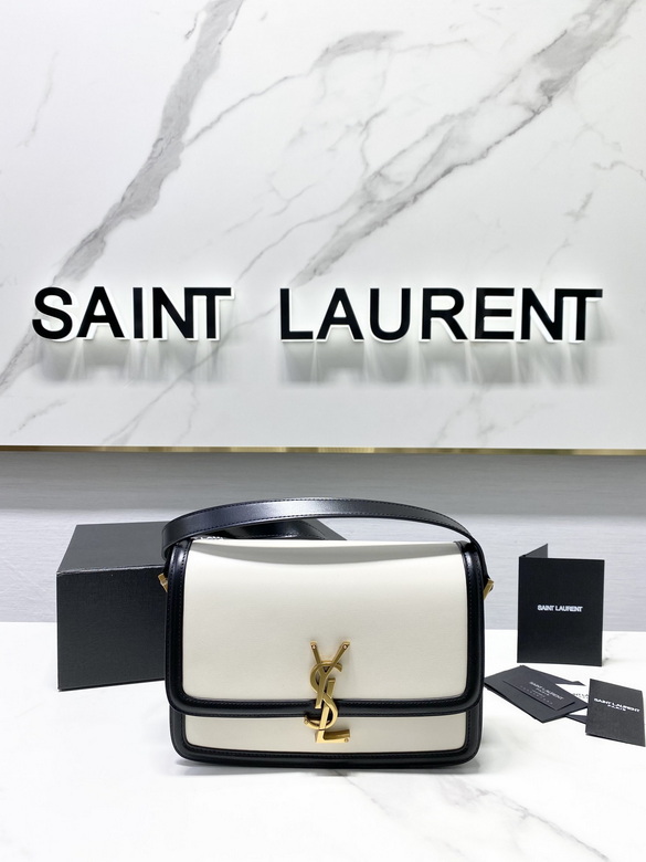 Saint Laurent Solferino Medium Shoulder Bag in White Leather with Black Trim