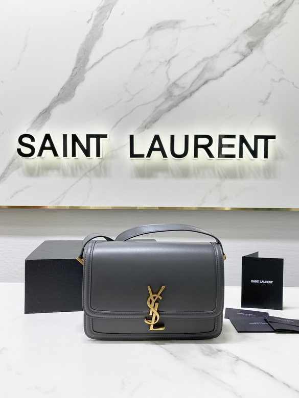 Saint Laurent Solferino Medium Shoulder Bag in Grey Smooth Leather