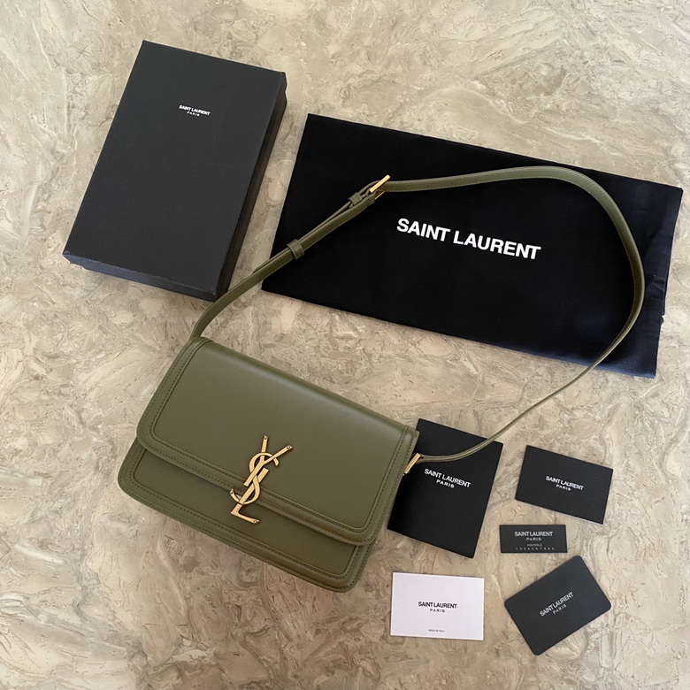 Saint Laurent Solferino Medium Shoulder Bag in Olive Green Smooth Leather
