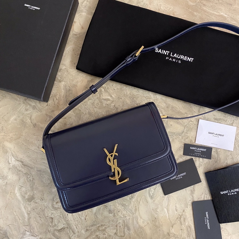 Saint Laurent Solferino Medium Shoulder Bag in Navy Smooth Leather