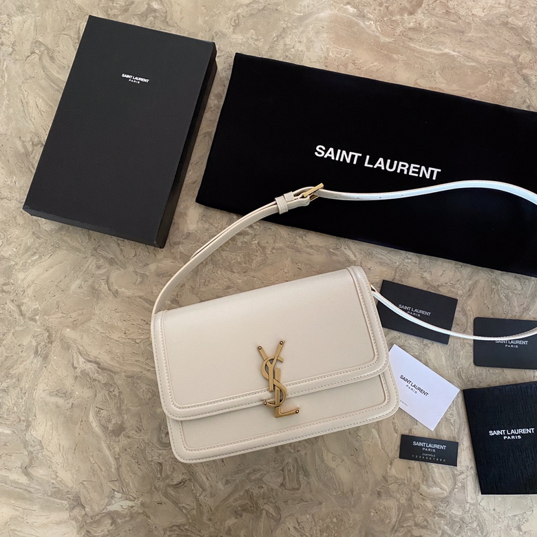 Saint Laurent Solferino Medium Shoulder Bag in Cream Smooth Leather