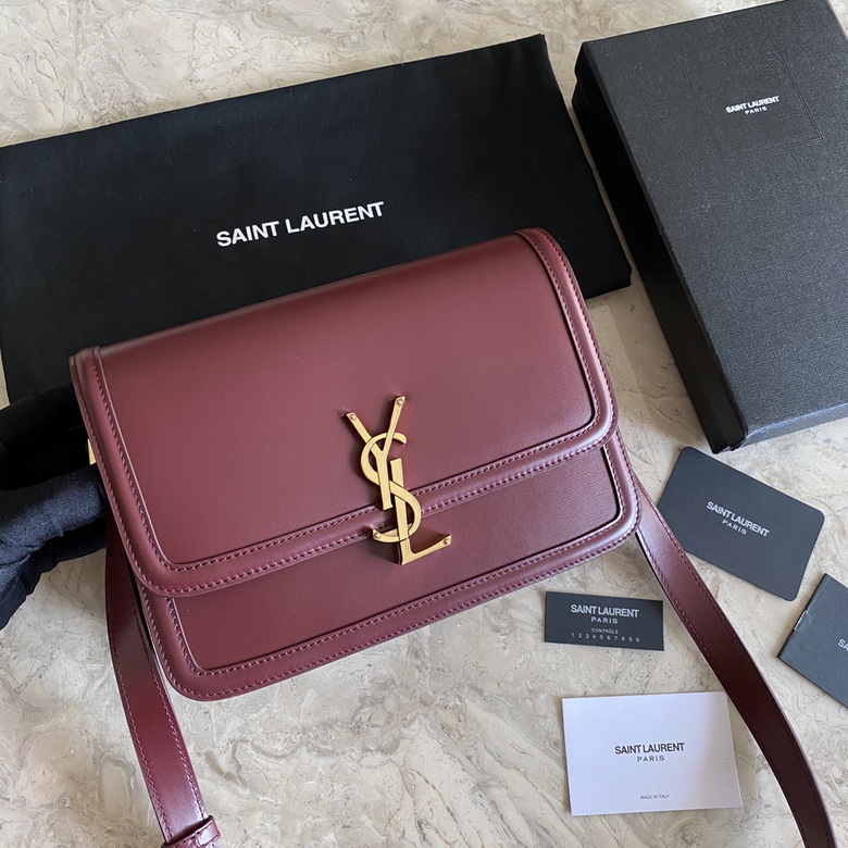 Saint Laurent Solferino Medium Crossbody Bag in Burgundy Smooth Leather
