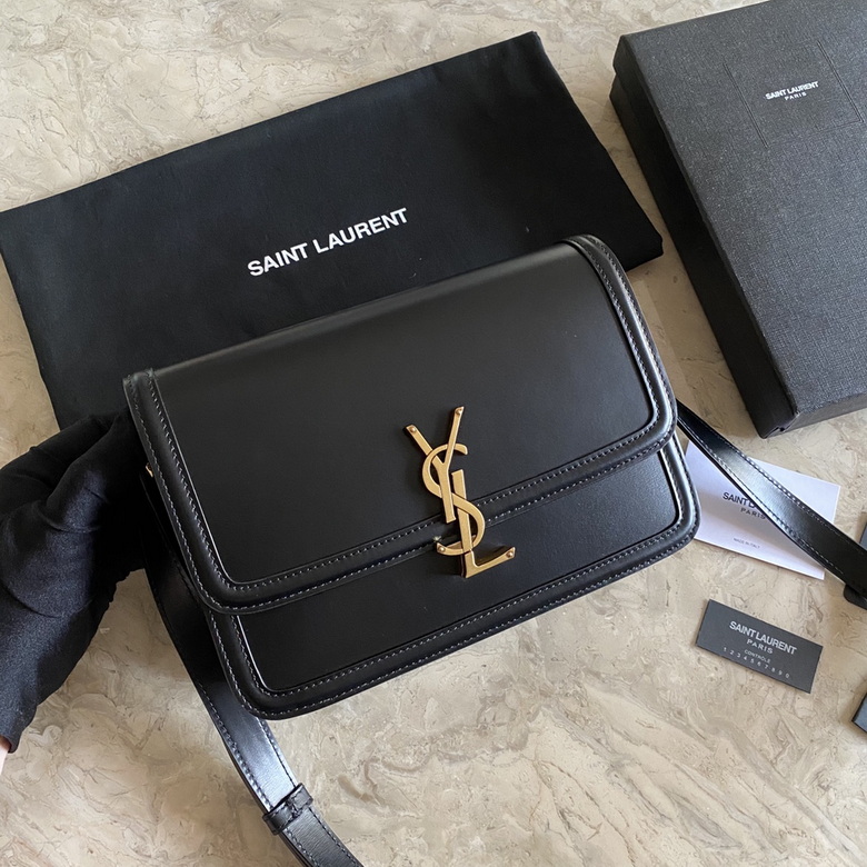 Saint Laurent Solferino Medium Shoulder Bag in Black Smooth Leather
