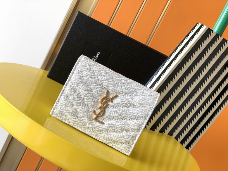 Saint Laurent Cassandre Matelassé Card Case in White Grained Leather