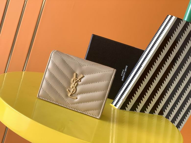 Saint Laurent Cassandre Matelassé Flap Card Case in Beige Grain Leather