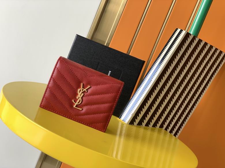 Saint Laurent Cassandre Matelassé Flap Card Case in Red Grain Leather