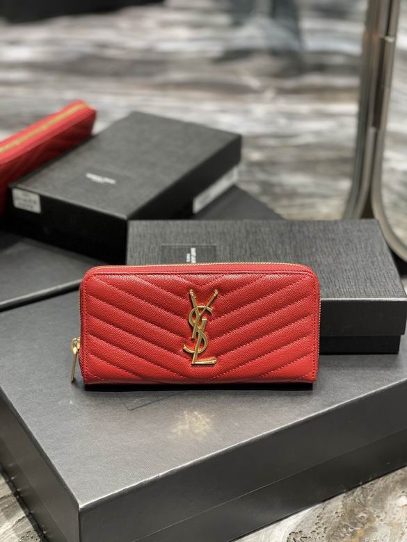 Saint Laurent Monogram Zip-Around Wallet in Red Matelassé Grain Leather
