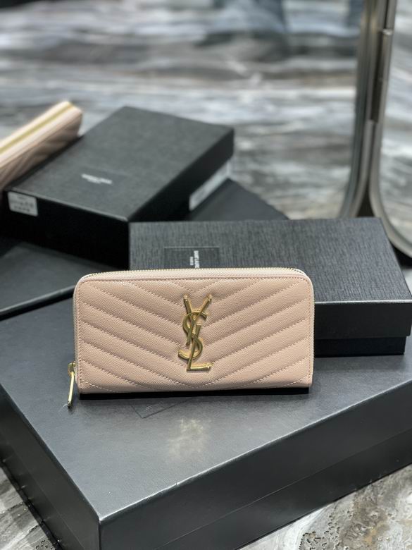 Saint Laurent Cassandre Matelassé Zip-Around Wallet in Blush Pink Grain Leather