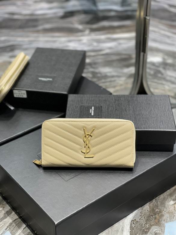Saint Laurent Cassandre Zip-Around Wallet in Beige Matelassé Grain Leather