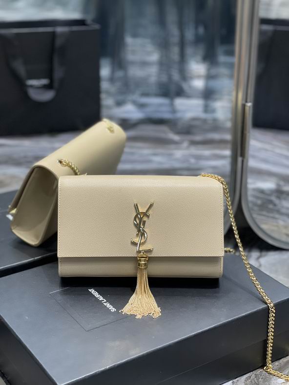 Saint Laurent Kate Medium Chain Bag with Tassel in Beige Grain Leather