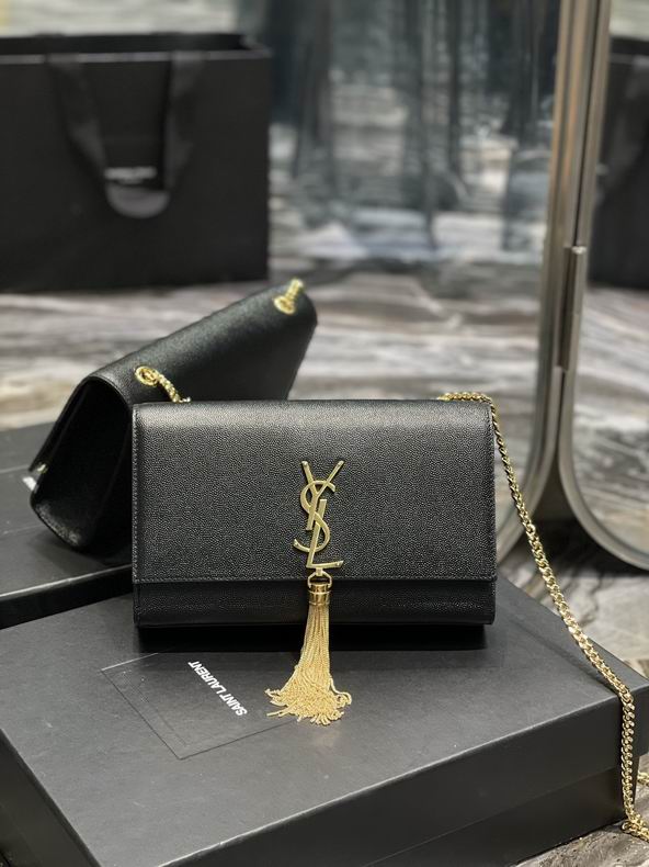 Saint Laurent Kate Medium Chain Bag with Tassel in Black Grained Leather
