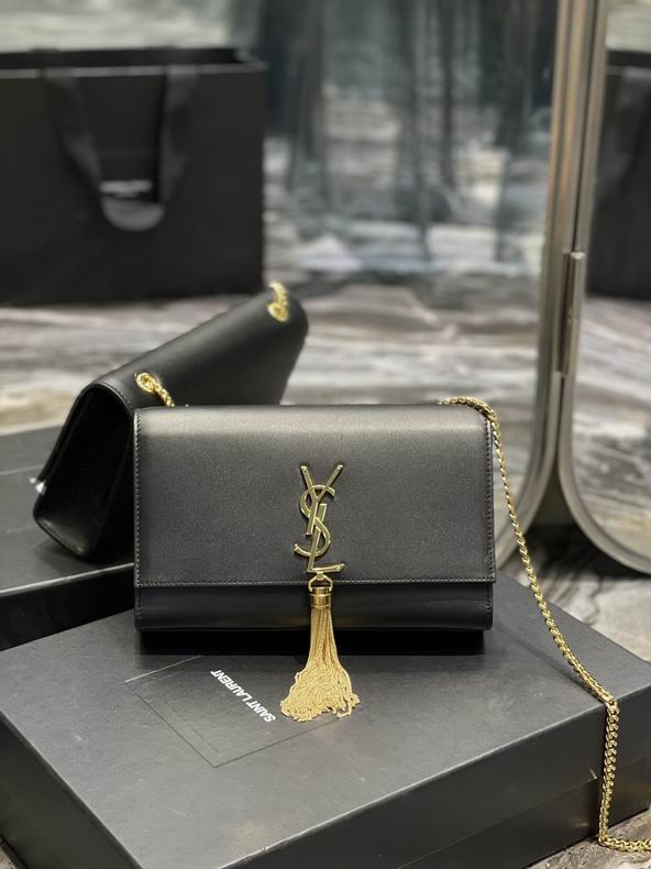 Saint Laurent Kate Small Chain Shoulder Bag with Tassel in Black Leather