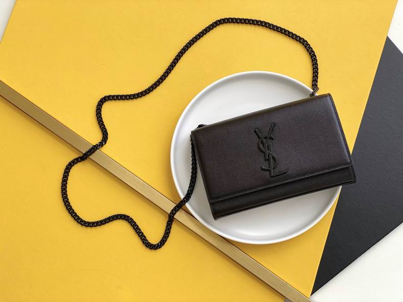 Saint Laurent Kate Small Chain Bag in Black Grained Leather with Tonal Logo