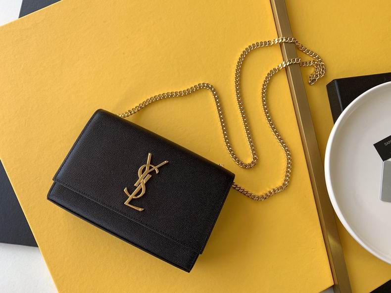 Saint Laurent Kate Small Chain Bag in Black Grained Leather with Gold Hardware