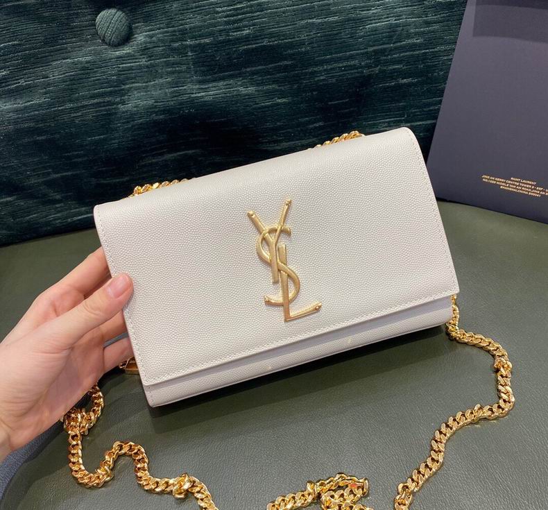 Saint Laurent Kate Small Chain Shoulder Bag in White Grained Leather
