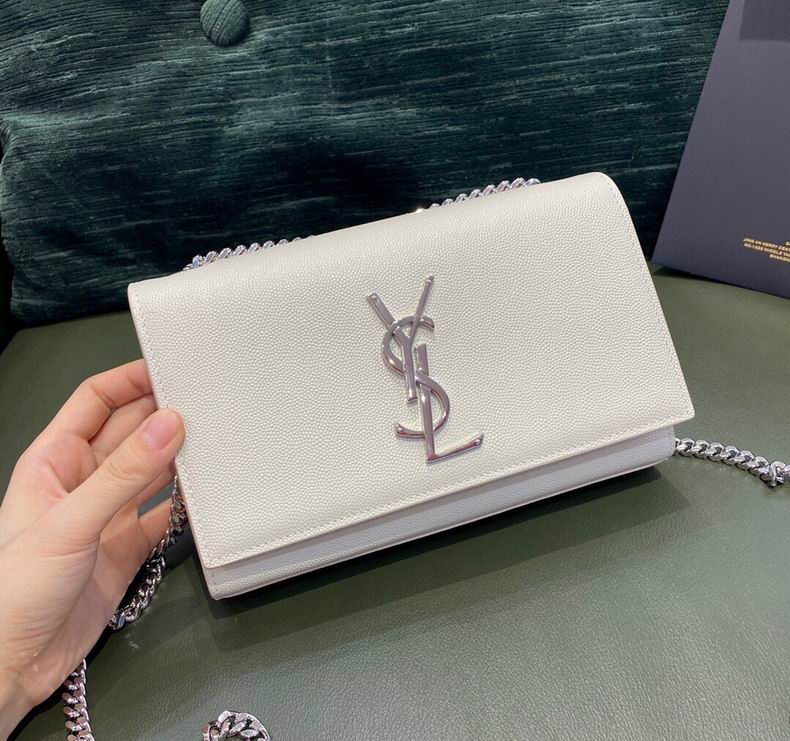 Saint Laurent Kate Small Chain Shoulder Bag in White Grained Leather