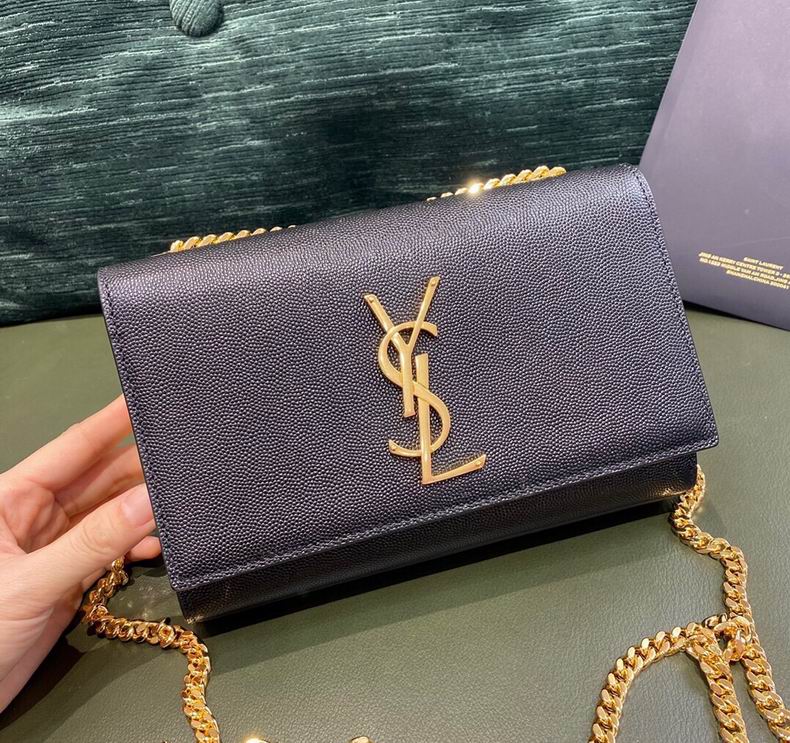 Saint Laurent Kate Small Chain Bag in Black Grained Leather with Gold Hardware