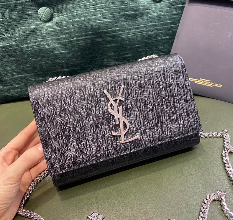 Saint Laurent Kate Small Chain Bag in Black Grained Leather with Silver Hardware