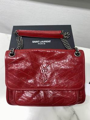 Saint Laurent Niki Medium Chain Shoulder Bag in Red Crinkled Vintage Leather
