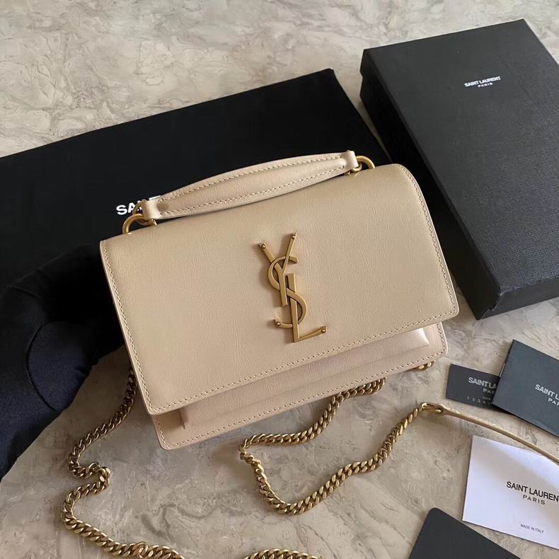 Saint Laurent Sunset Small Top-Handle Chain Bag in Beige Smooth Leather