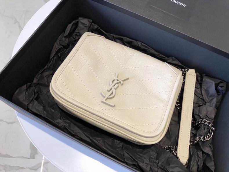 Saint Laurent Niki Baby Chain Crossbody Bag in Off-White Crinkled Vintage Leather