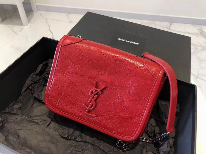Saint Laurent Niki Baby Chain Crossbody Bag in Red Crinkled Vintage Leather