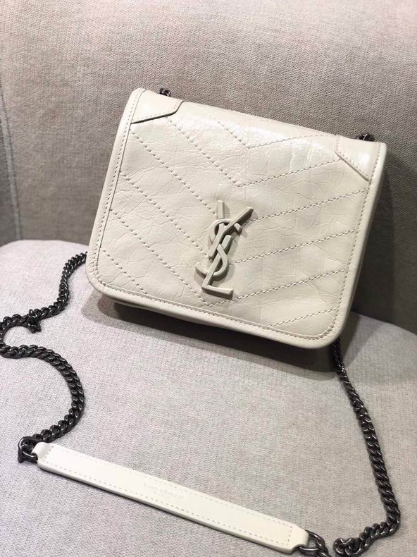 Saint Laurent Niki Chain Wallet Crossbody in Off-White Crinkled Leather