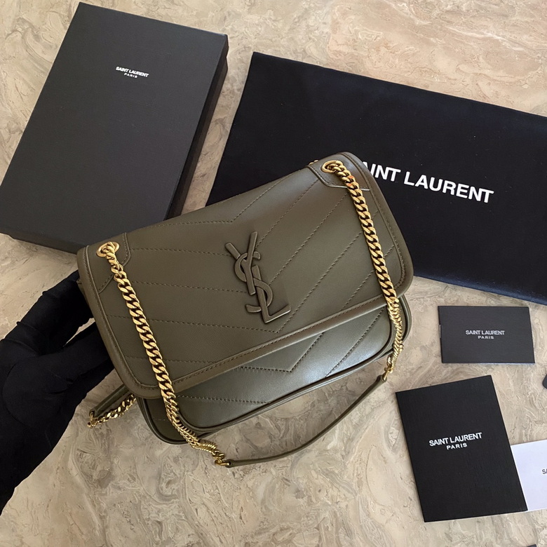 Saint Laurent Niki Baby Chain Shoulder Bag in Olive Green Leather