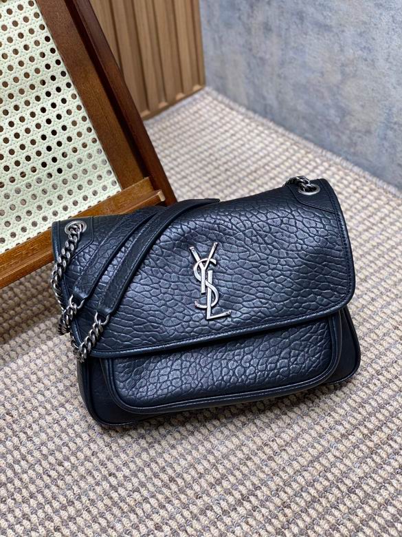 Saint Laurent Niki Medium Chain Shoulder Bag in Black Crinkled Leather