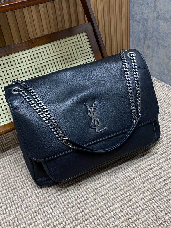 Saint Laurent Niki Large Chain Shoulder Bag in Black Crinkled Leather