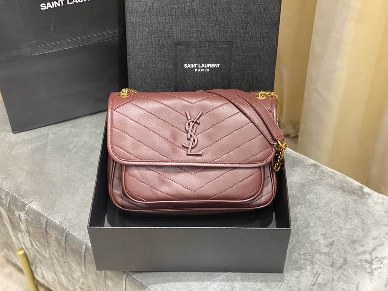 Saint Laurent Niki Medium Chain Shoulder Bag in Burgundy Chevron Leather