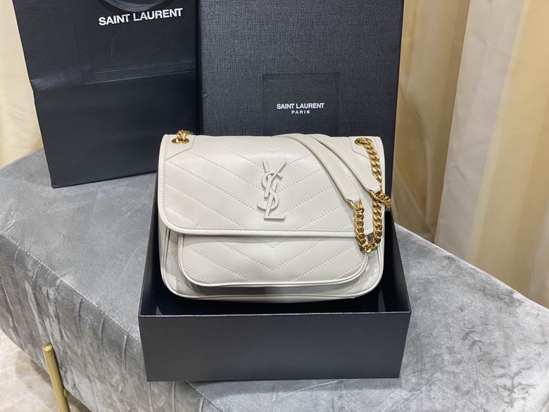 Saint Laurent Niki Medium Chain Shoulder Bag in Off-White Quilted Leather