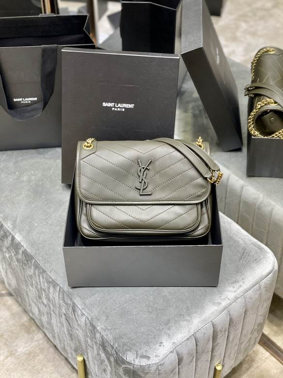 Saint Laurent Niki Medium Chain Shoulder Bag in Olive Green Quilted Leather