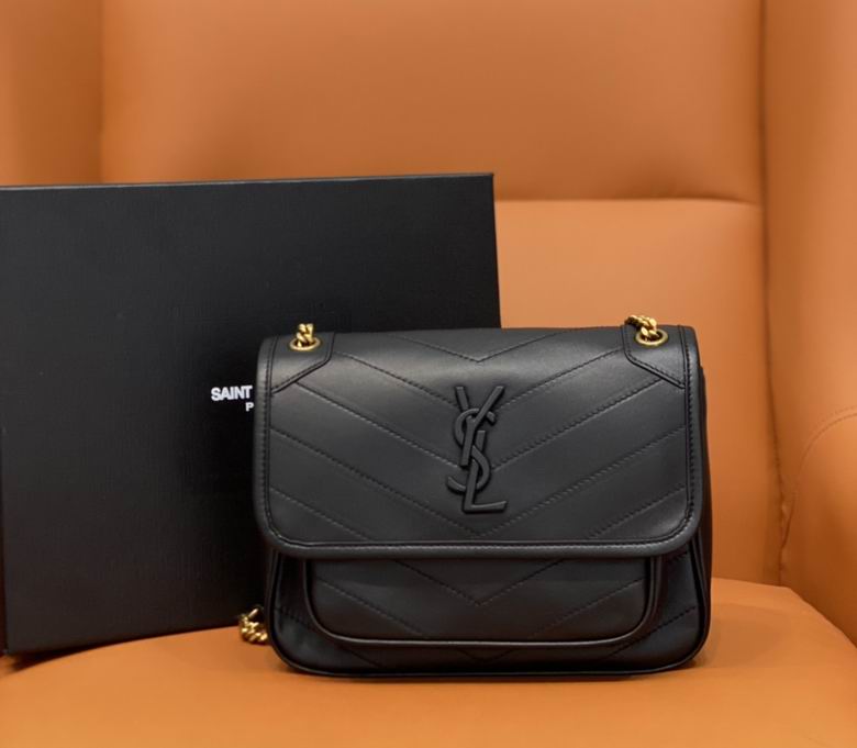 Saint Laurent Niki Baby Chain Shoulder Bag in Black Leather with Gold Chain