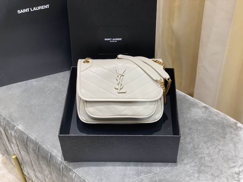 Saint Laurent Niki Baby Chain Shoulder Bag in Off-White Quilted Leather