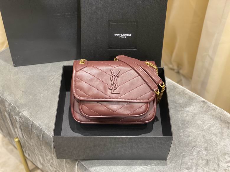 Saint Laurent Niki Baby Chain Shoulder Bag in Burgundy Quilted Leather