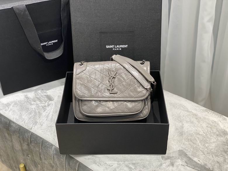 Saint Laurent Niki Baby Shoulder Bag in Grey Crinkled Vintage Leather