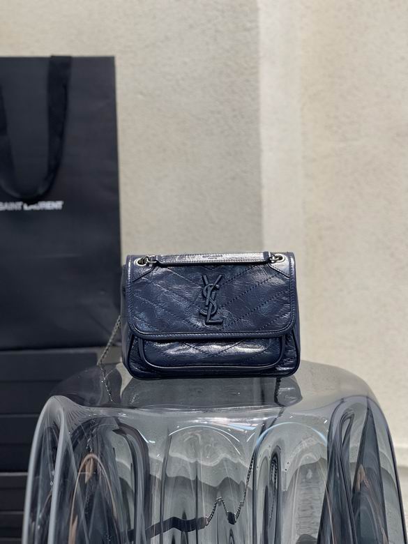 Saint Laurent Niki Baby Chain Shoulder Bag in Navy Crinkled Vintage Leather