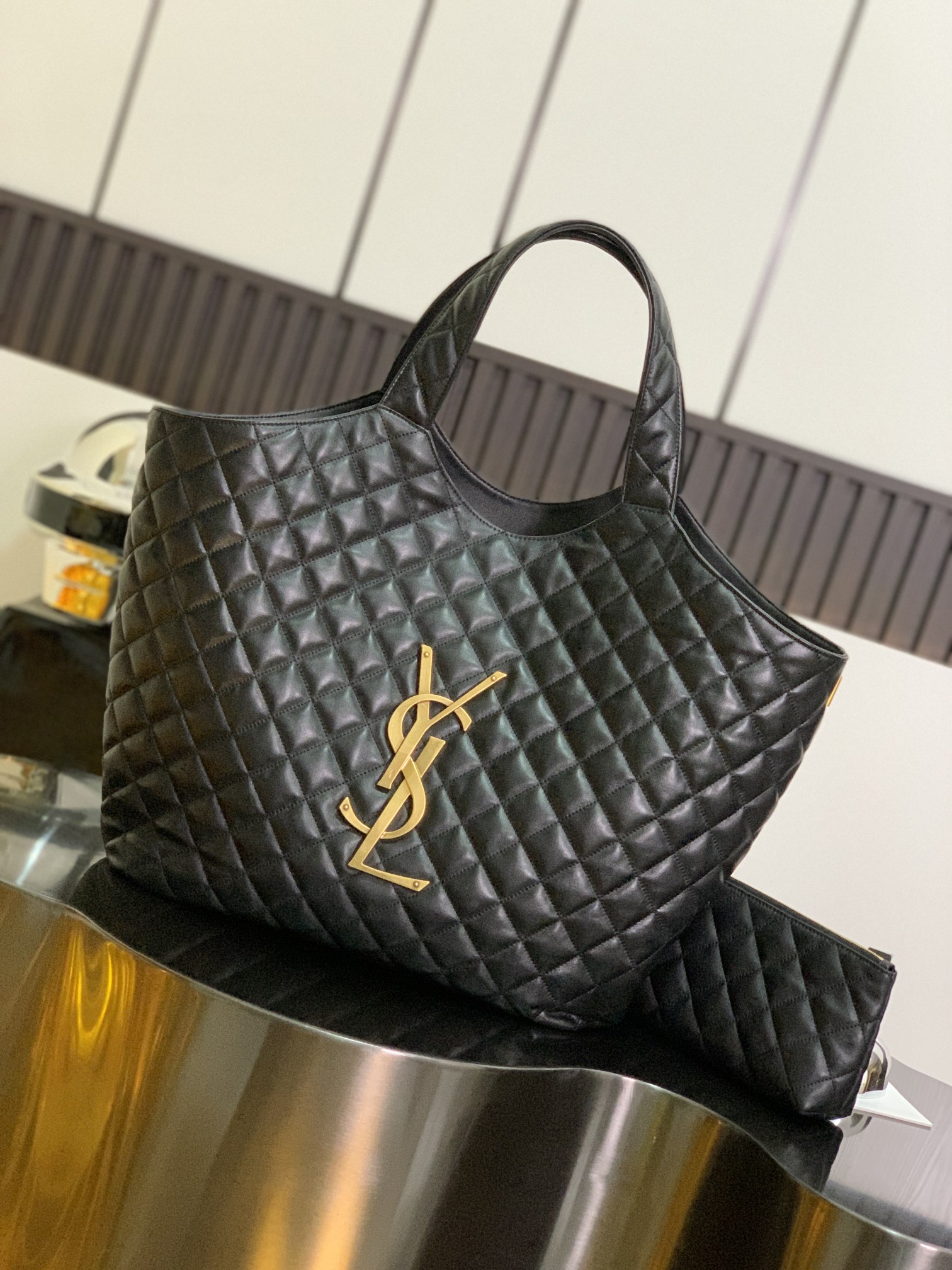 Saint Laurent Icare Maxi Shopping Tote in Black Quilted Leather